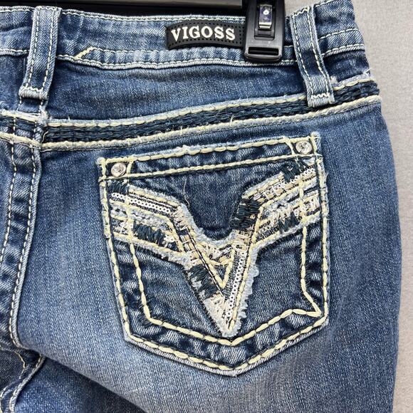 Vigoss Jeans Women's Size 3/4 Chelsea Capri Heritage Fit Raw Hem Bling Flashy - Picture 11 of 16